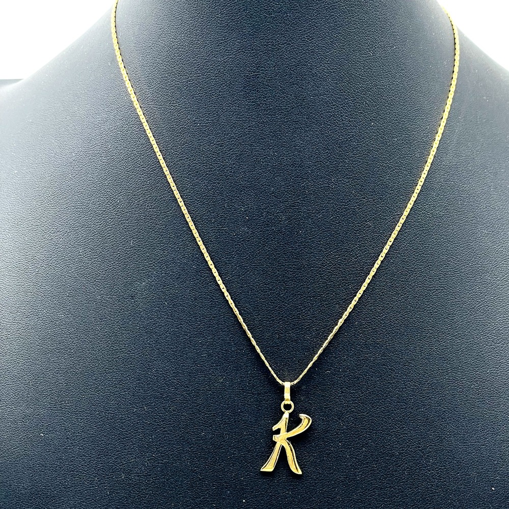 Vintage Gold Tone Initial K Pendant Necklace Figural Letter Charm Dainty
